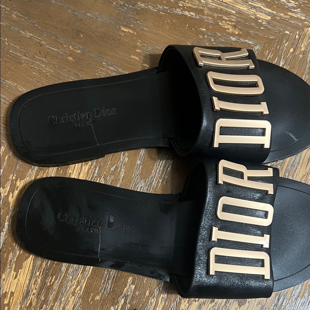 Dior Black Slides with Ivory Lettering - Picture 2 of 3